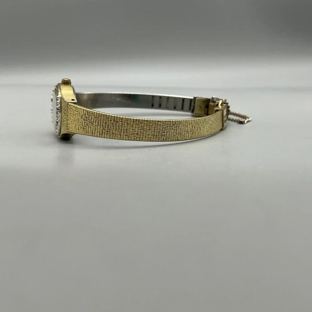 Vtg Bulova Womens Watch 17mm Gold Tone Diamond Bracelet New Battery 6.5